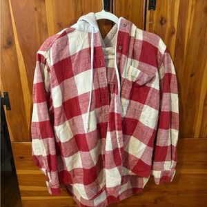 American Eagle Outfitters Red and White Plaid Shirt Jacket